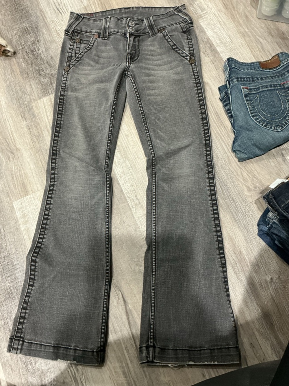 True Religion Washed Gray Flare Jeans